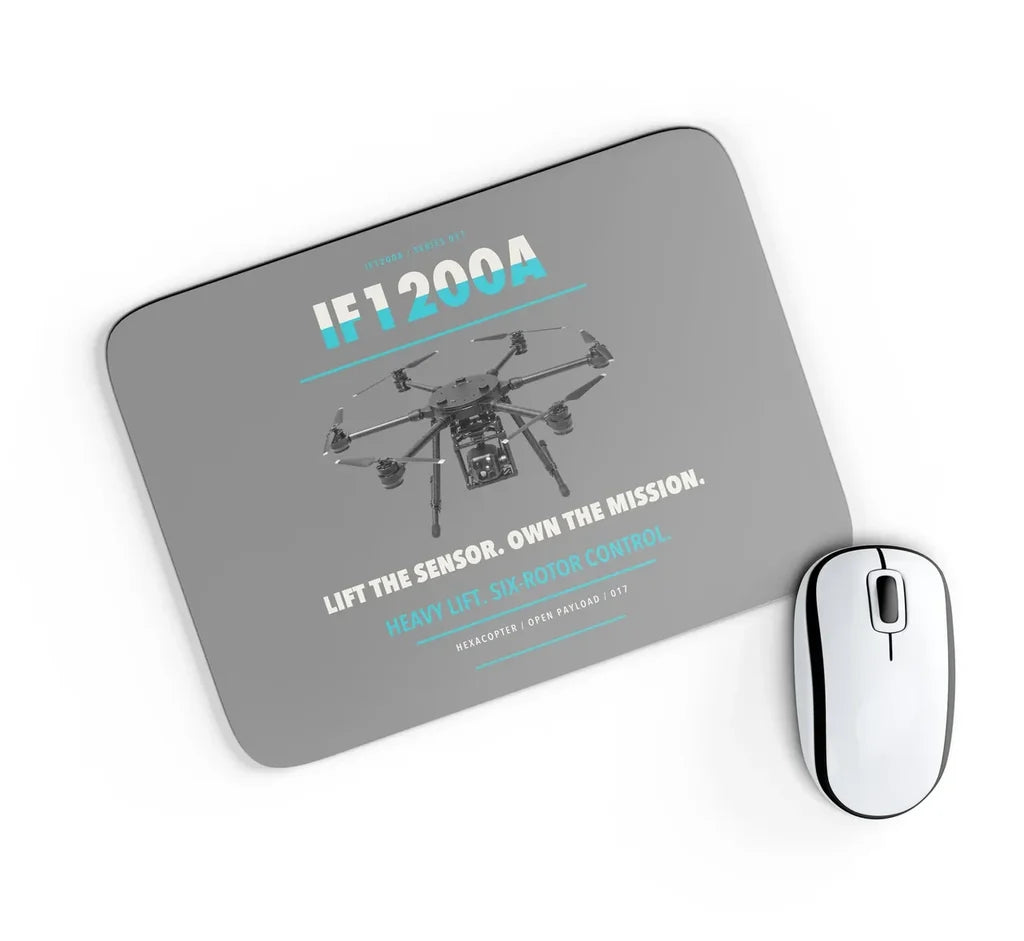 Inspired Flight IF1200A design on gray rectangle mouse pad