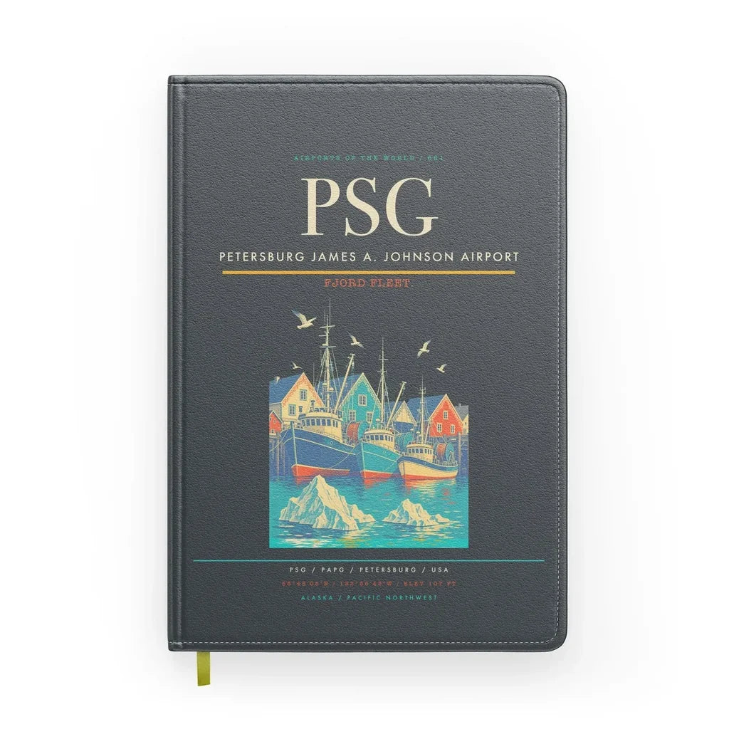 Petersburg James A. Johnson Airport (PSG) design on gray notebook