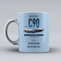 Thumbnail for Beechcraft King Air C90 design on light blue ceramic mug, double-side print