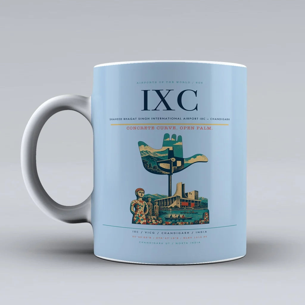 Bhagat Singh International Airport IXC — Chandigarh Mug design on light blue shaheed