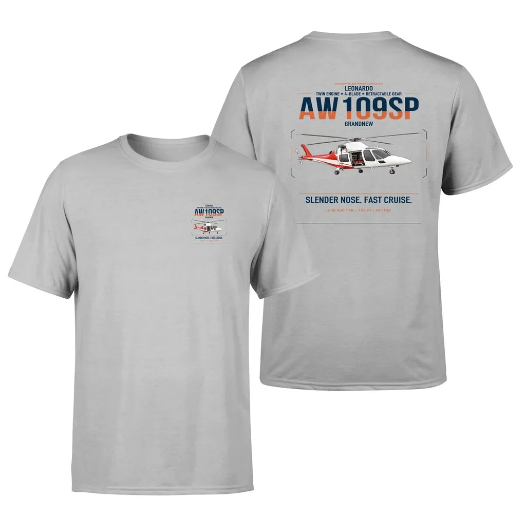 Leonardo AW109SP GrandNew design on light gray t-shirt, double-side print