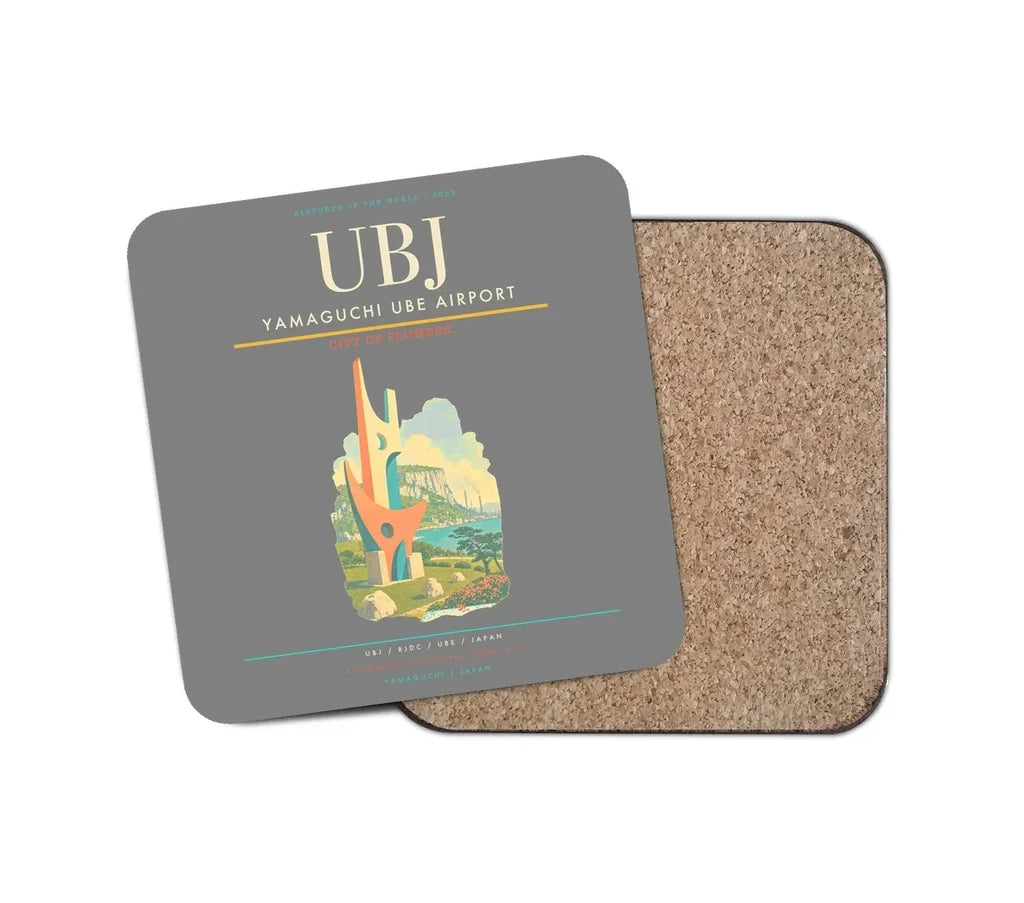 Yamaguchi Ube Airport (UBJ) design on gray 1 piece coaster