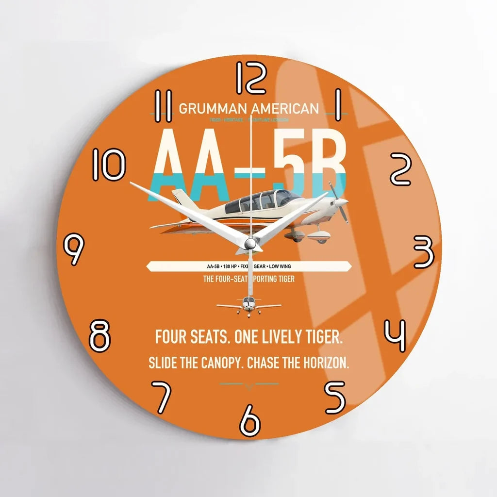Grumman American AA-5B Tiger design on orange no frame wall clock