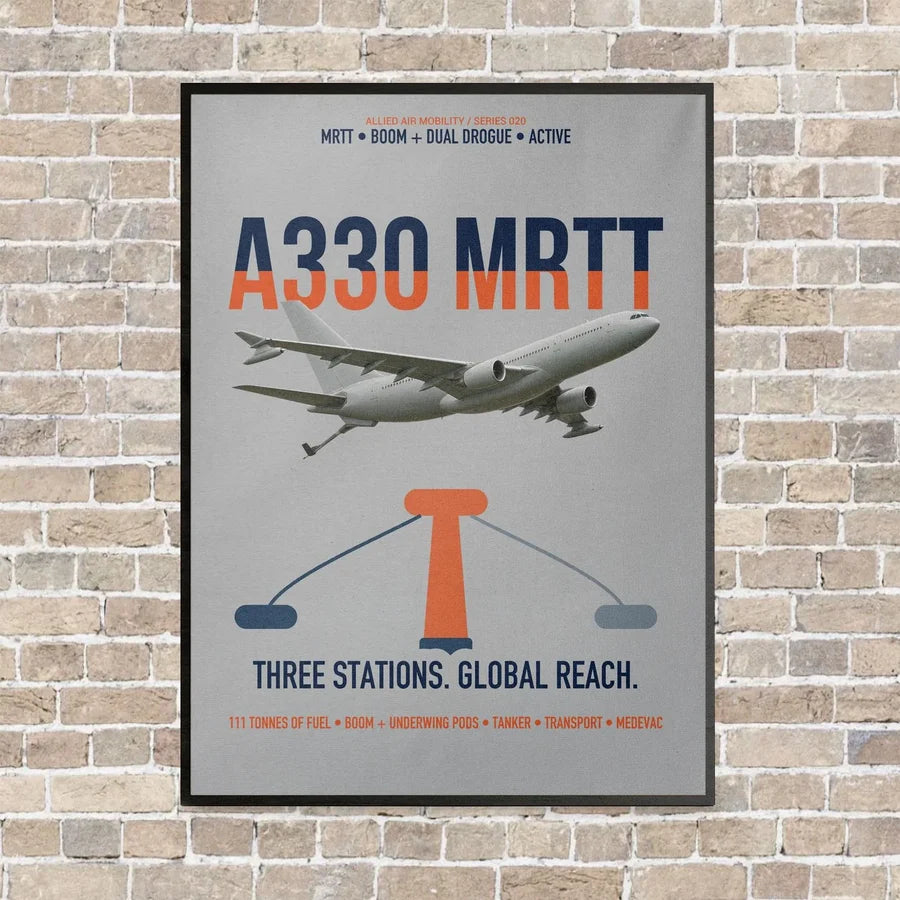 Airbus A330 MRTT vertical canvas print - framed - light gray background