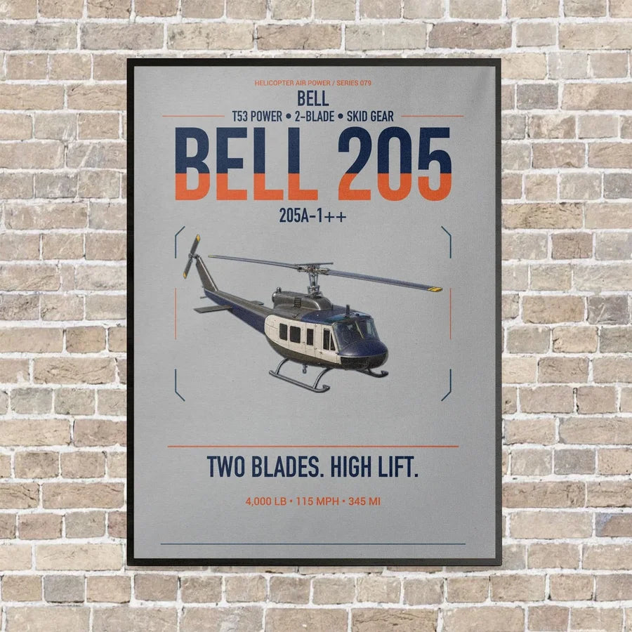 Bell 205A-1++ vertical canvas print - framed - light gray background