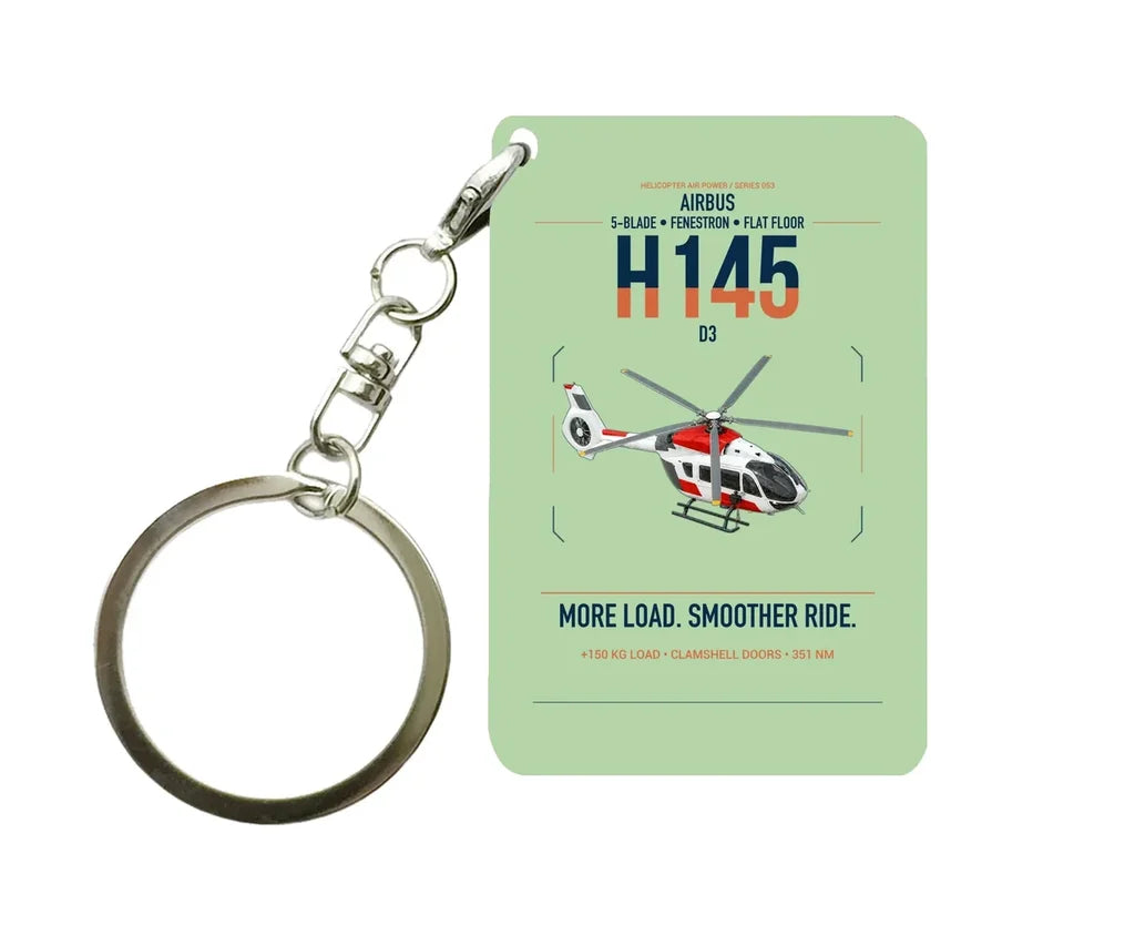 Airbus H145 D3 design on light green designed key chain, double-side print