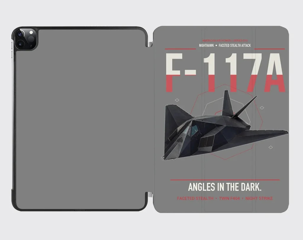 F-117A Nighthawk design on gray ipad tablet case