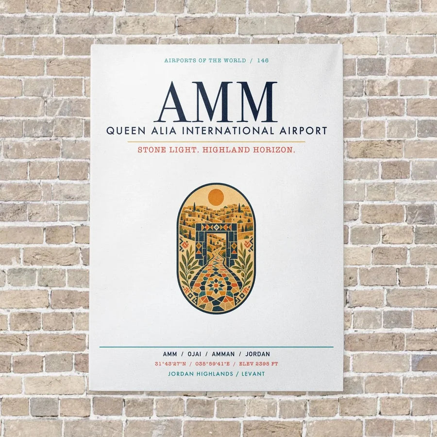 Queen Alia International Airport AMM vertical canvas print - no frame - white background