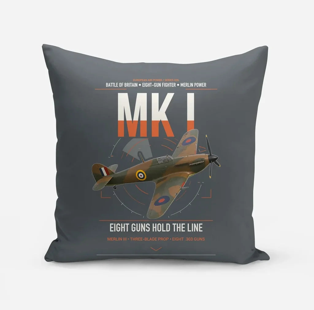 Hawker Hurricane Mk I design on gray pillow