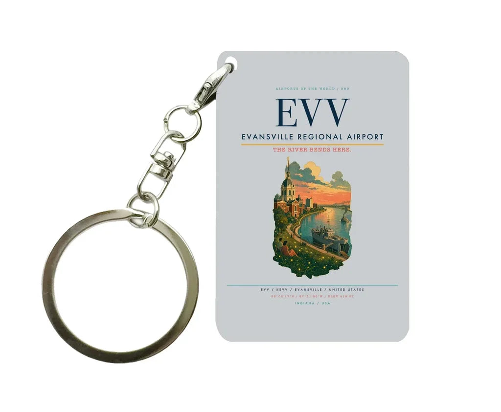Evansville Regional Airport (EVV) design on light gray key chain