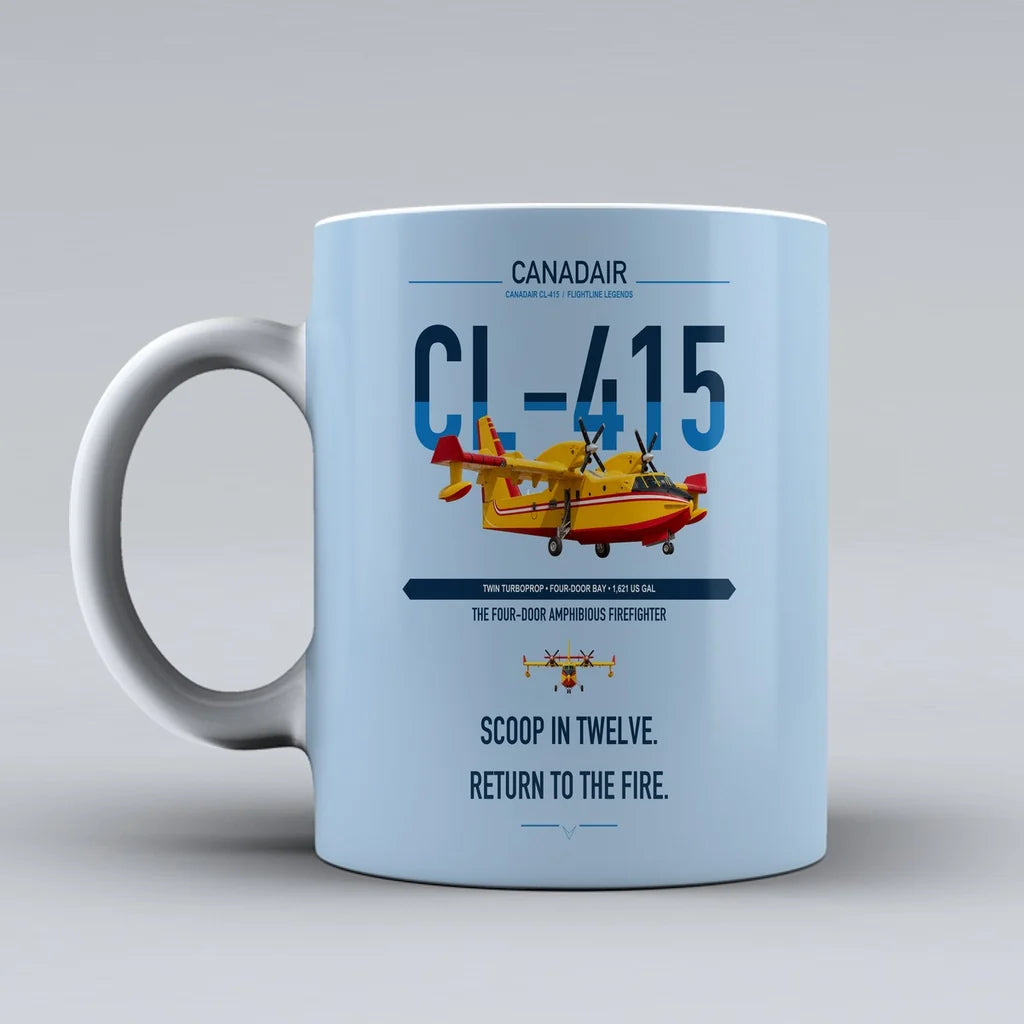 Canadair CL-415 design on light blue ceramic mug, double-side print