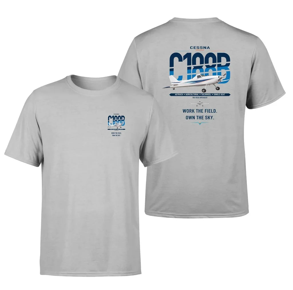 Cessna A188B AgTruck design on light gray t-shirt, double-side print