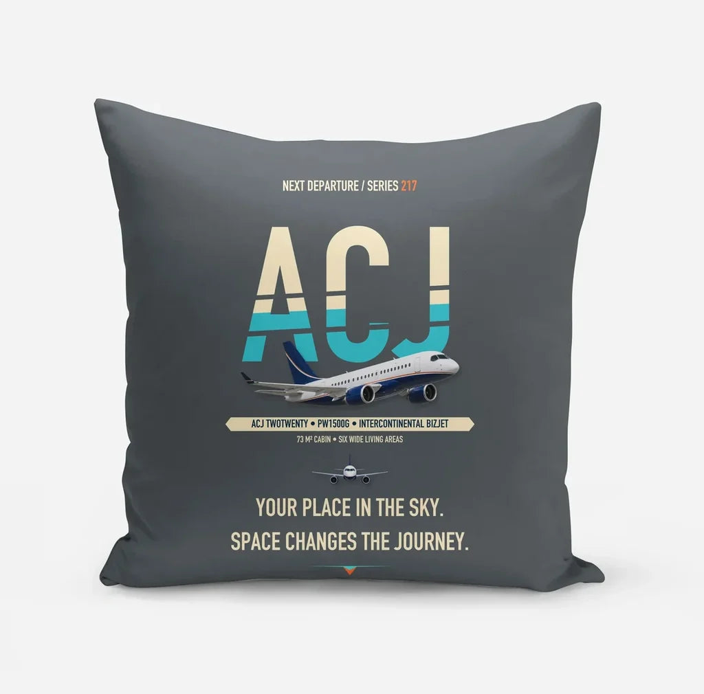 Airbus ACJ TwoTwenty design on gray pillow