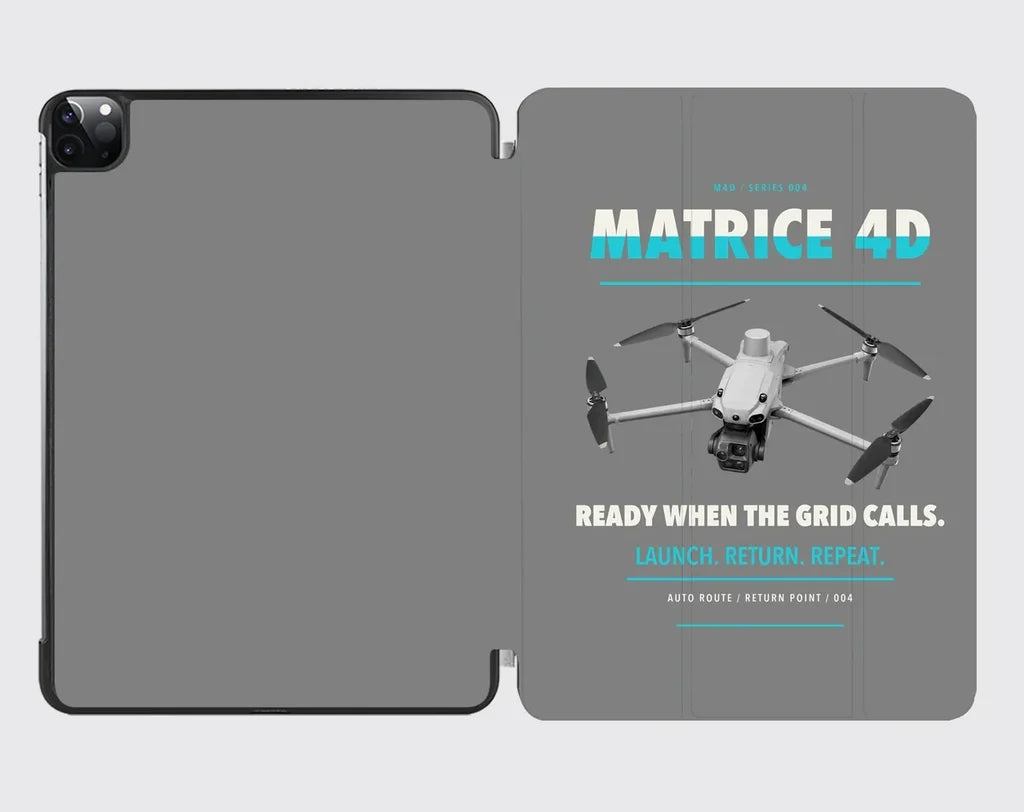 DJI Matrice 4D design on gray ipad tablet case