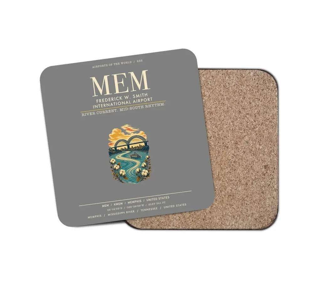 Frederick W. Smith International Airport Memphis (MEM) design on gray 1 piece coaster