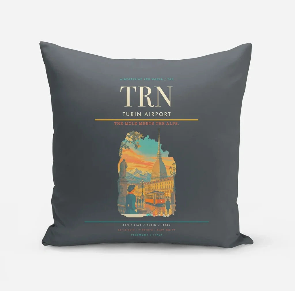 Turin Airport (TRN) design on gray pillow