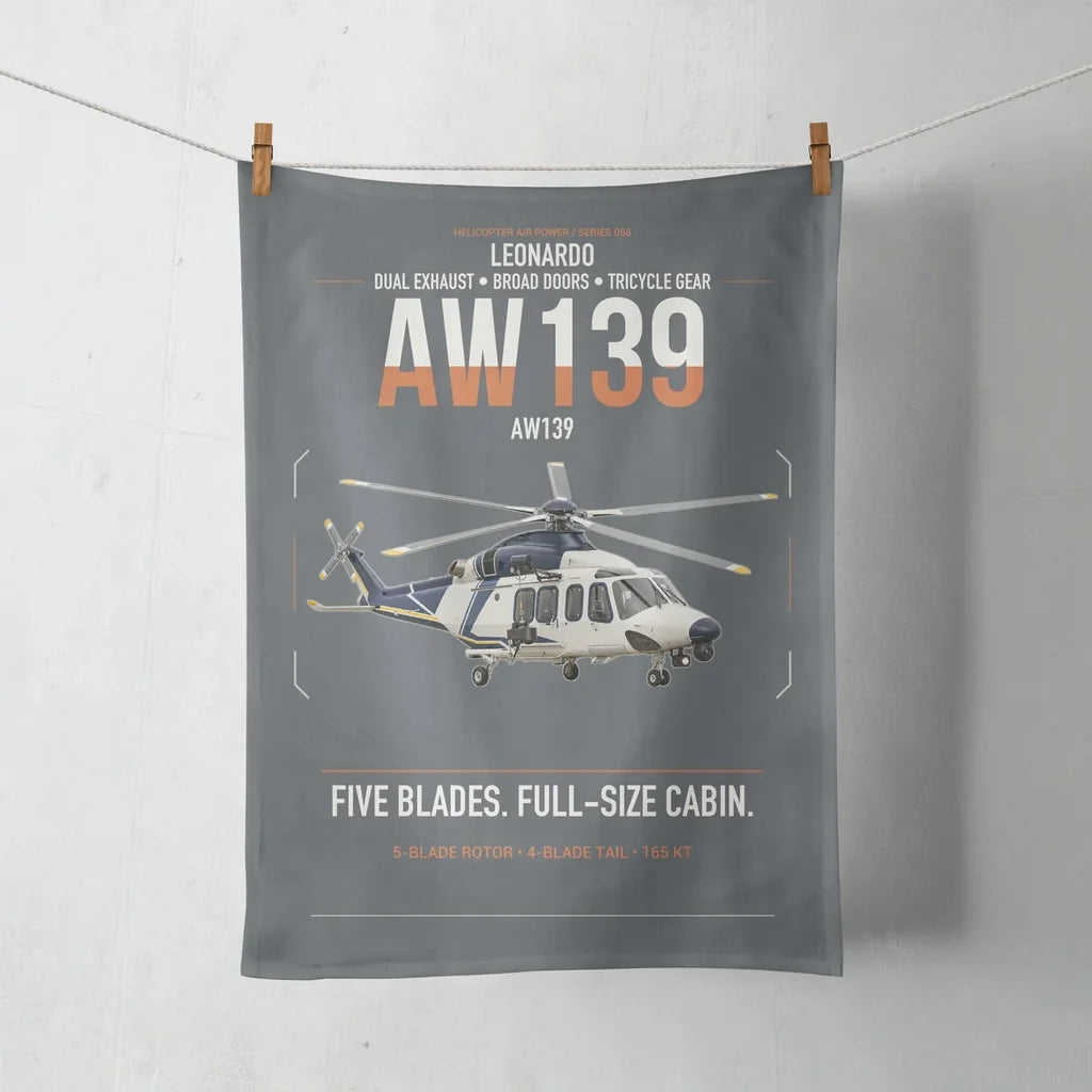 Leonardo AW139 design on gray towel