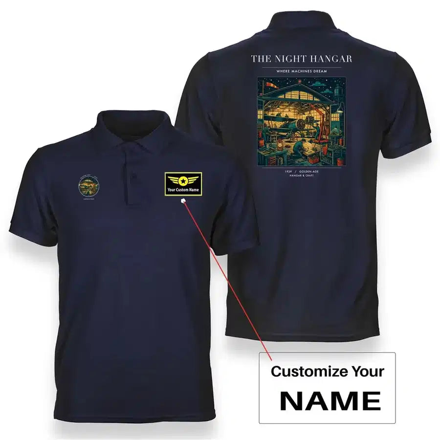 VINTAGE G4049 - The Night Hangar - Double-Side Polo T-Shirt design on navyblue+name