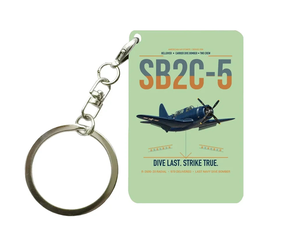 SB2C-5 Helldiver design on light green designed key chain, double-side print