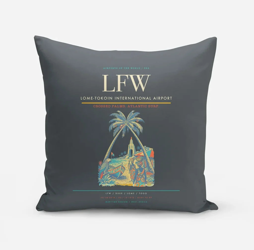 Lome-Tokoin International Airport (LFW) design on gray pillow