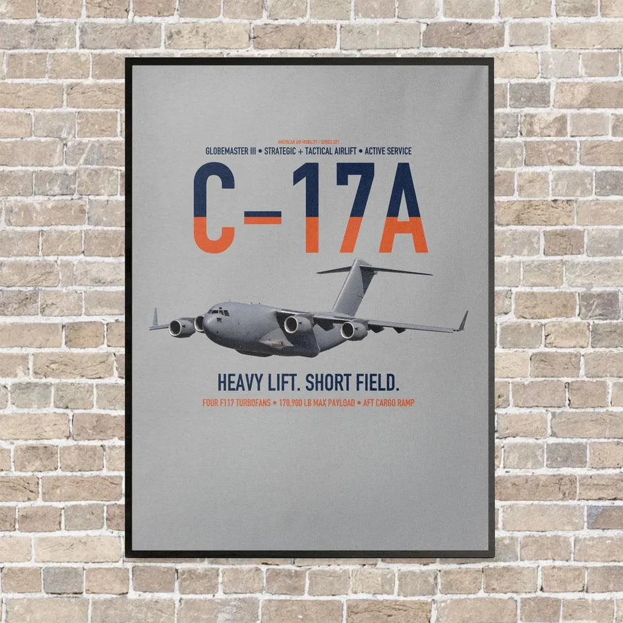 C-17A Globemaster III vertical canvas print - framed - light gray background