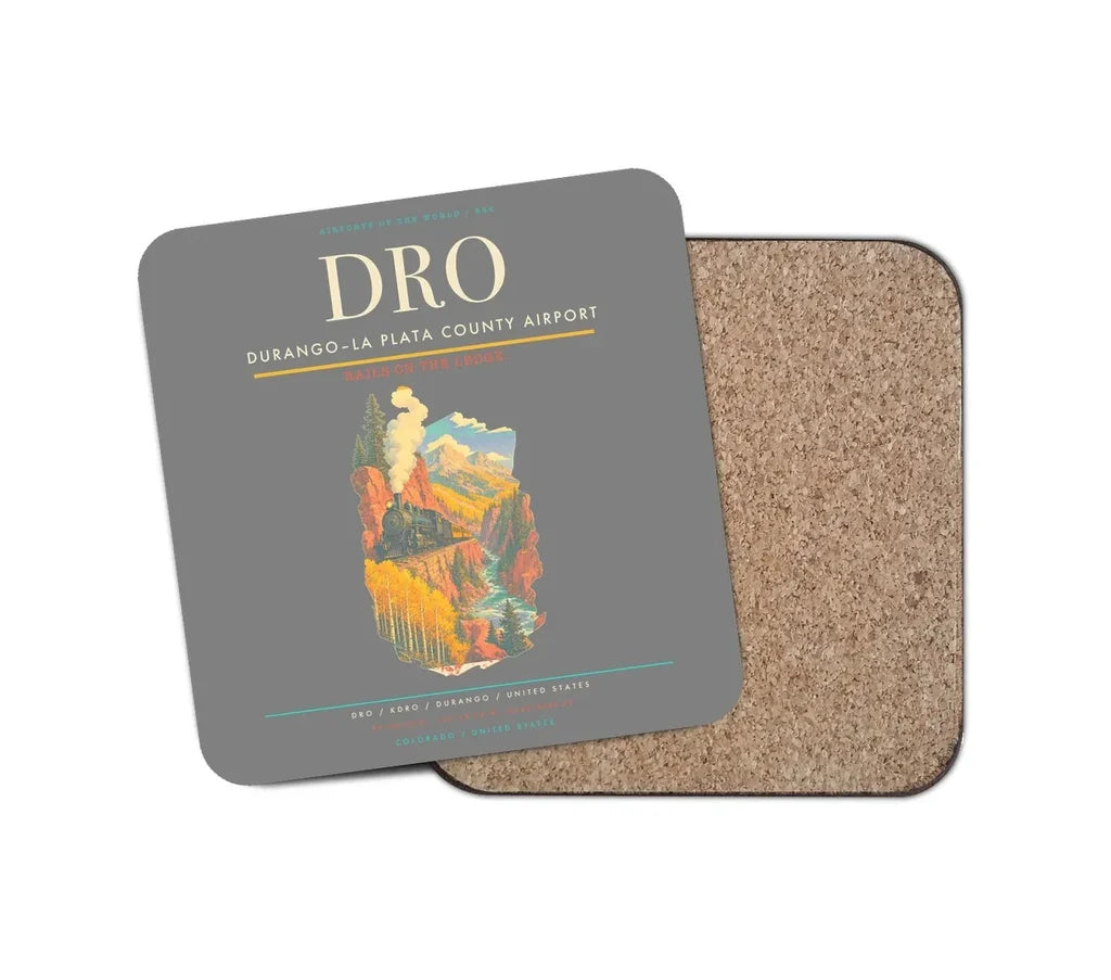 Durango–La Plata County Airport (DRO) design on gray 1 piece coaster