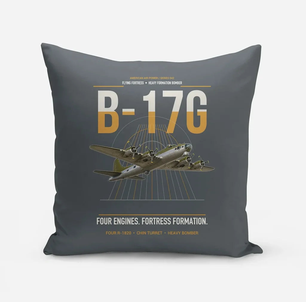 B-17G Flying Fortress design on gray pillow