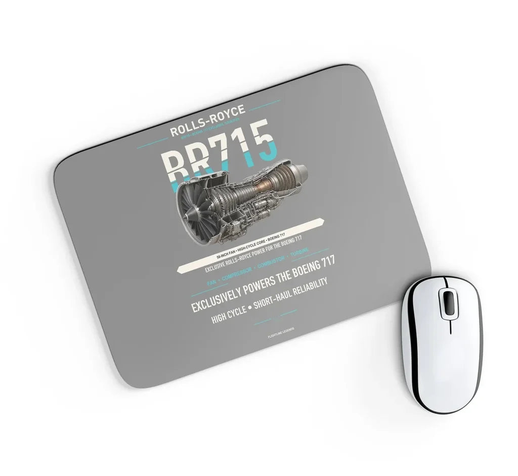 BR715 design on gray rectangle mouse pad