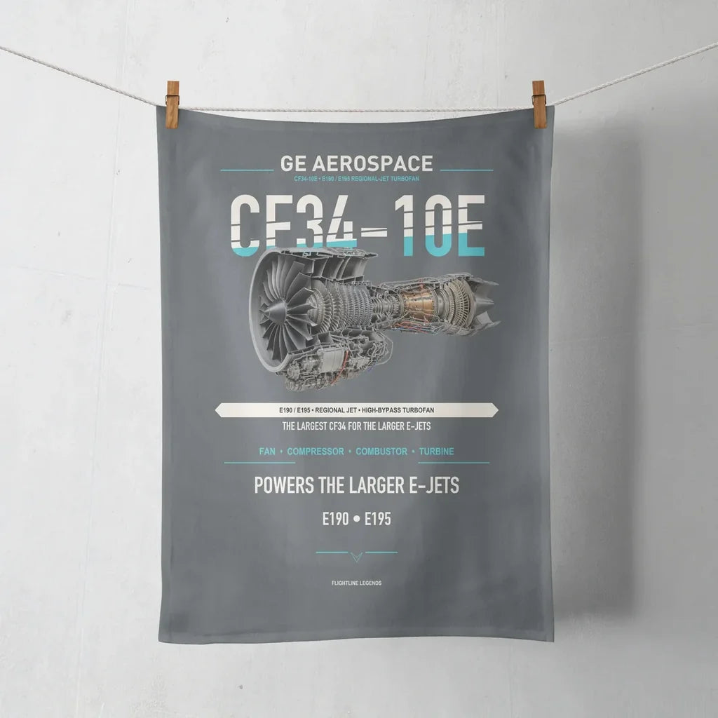 CF34-10E design on gray towel