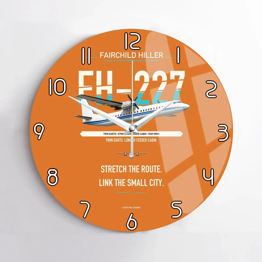 Fairchild Hiller FH-227B design on orange no frame wall clock