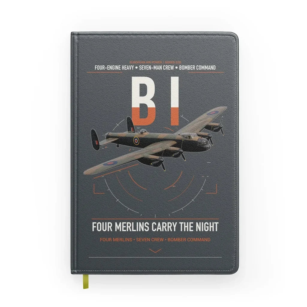 Avro Lancaster B I design on gray notebook