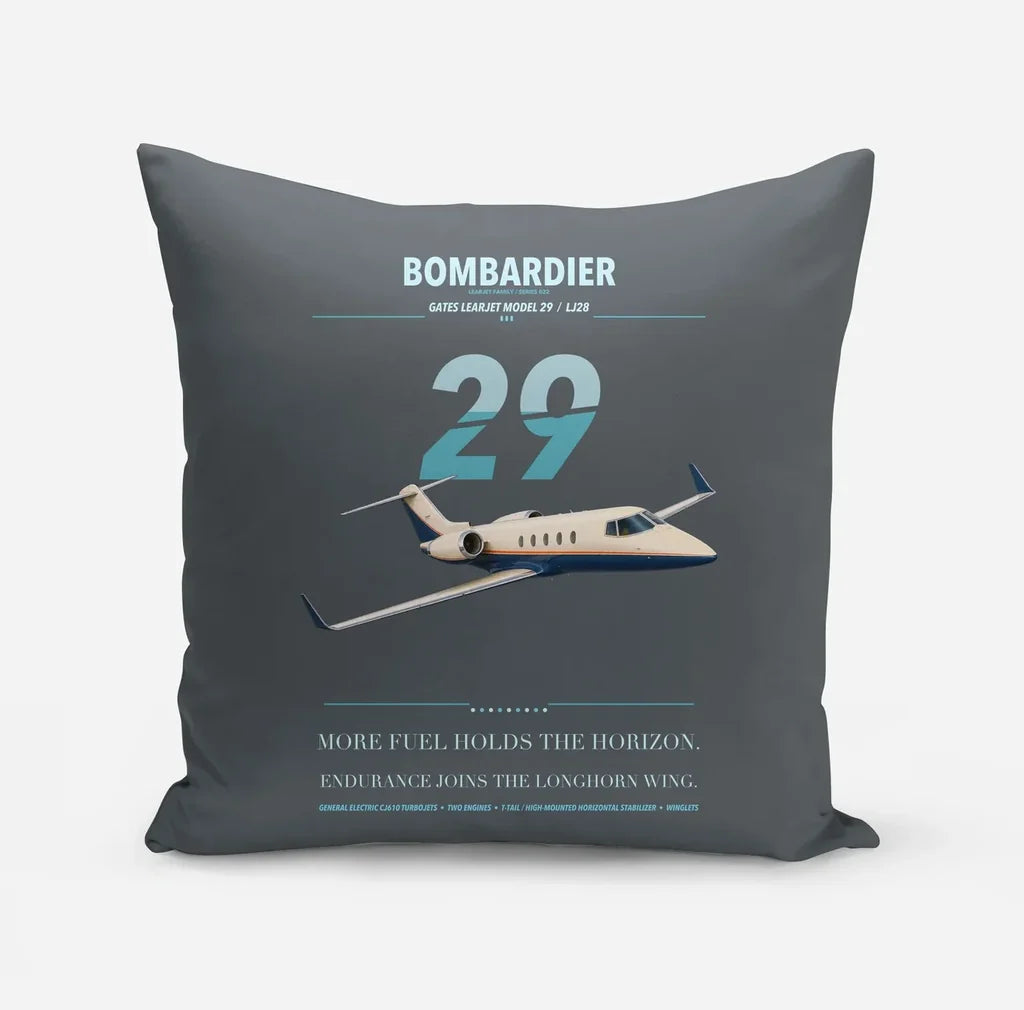 Bombardier Learjet 29 design on gray pillow