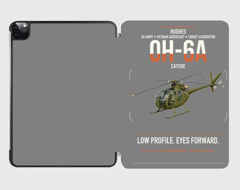 Hughes OH-6A Cayuse design on gray ipad tablet case