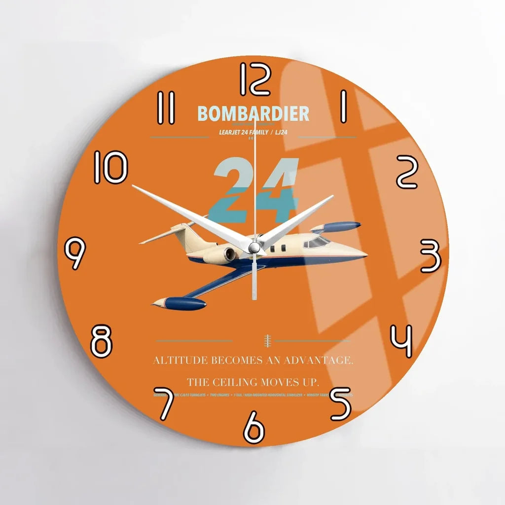 Bombardier Learjet 24 design on orange no frame wall clock