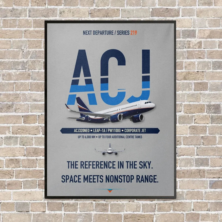Airbus ACJ320neo vertical canvas print - framed - light gray background