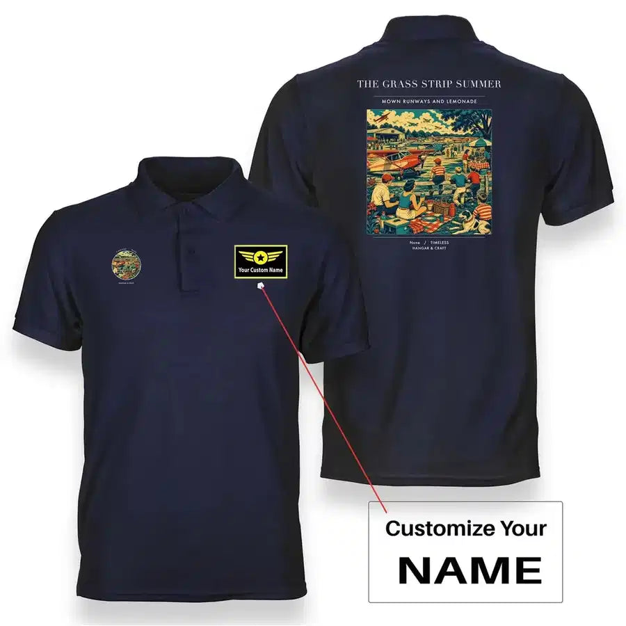 VINTAGE G4142 - The Grass Strip Summer - Double-Side Polo T-Shirt design on navyblue+name