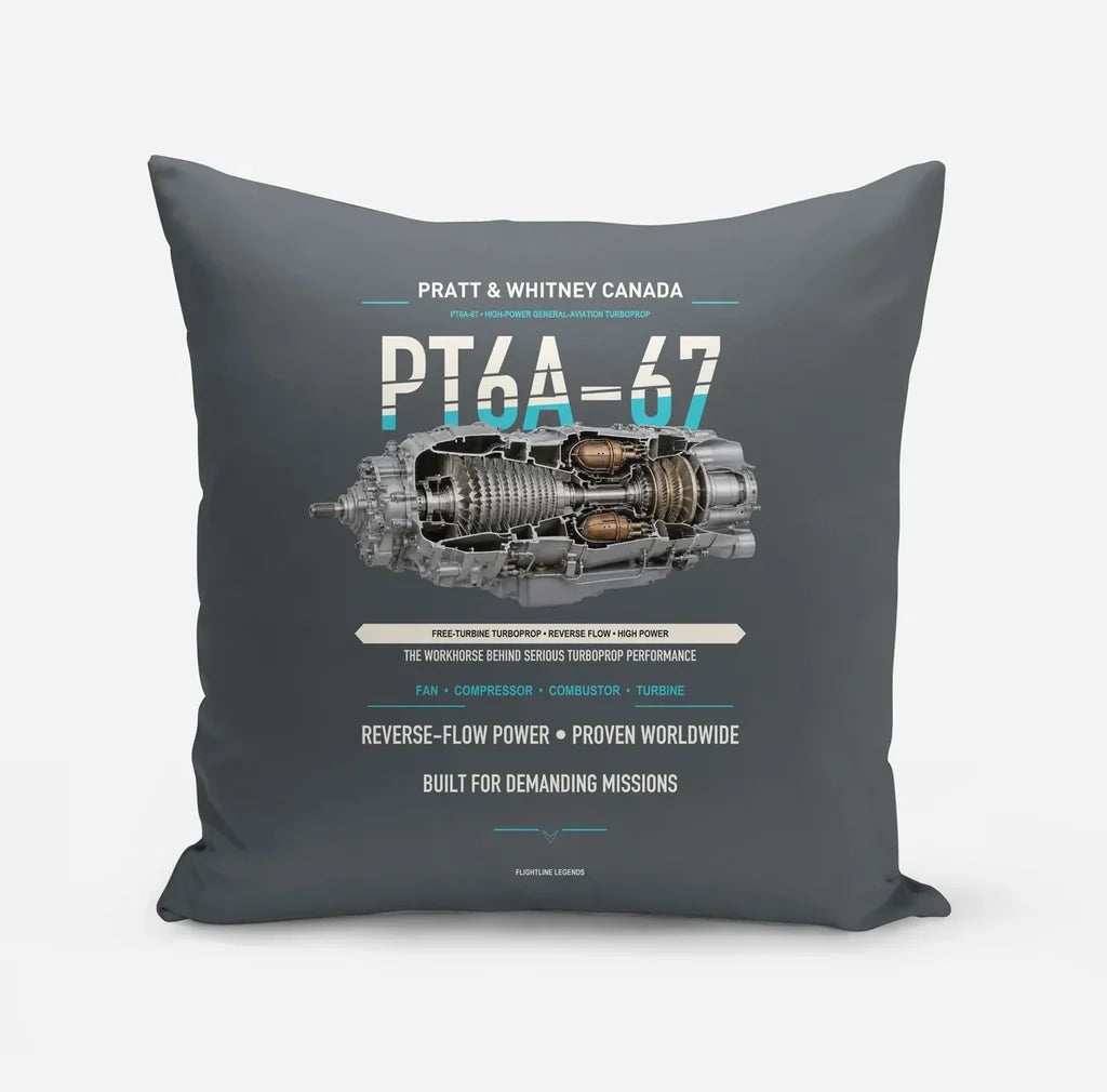 PT6A-67 design on gray pillow