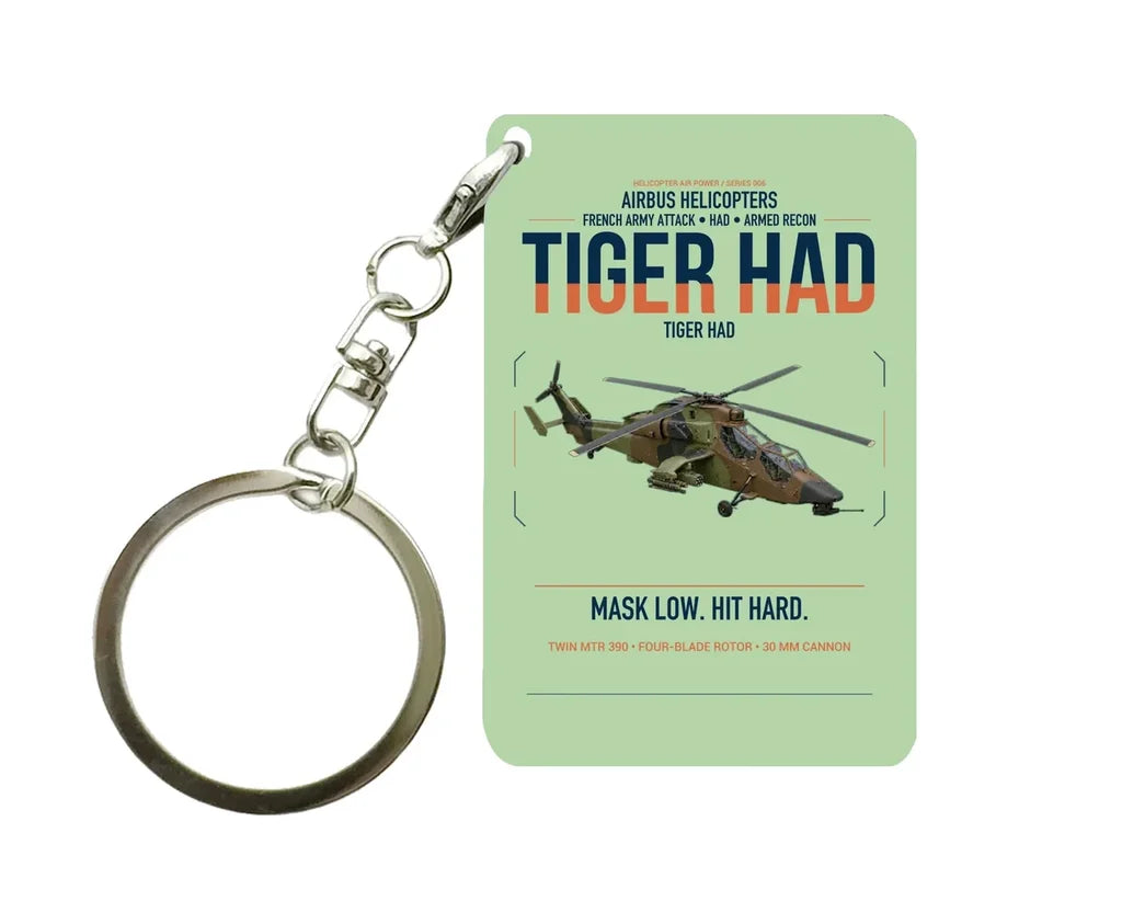 Airbus Helicopters Tiger HAD design on light green designed key chain, double-side print