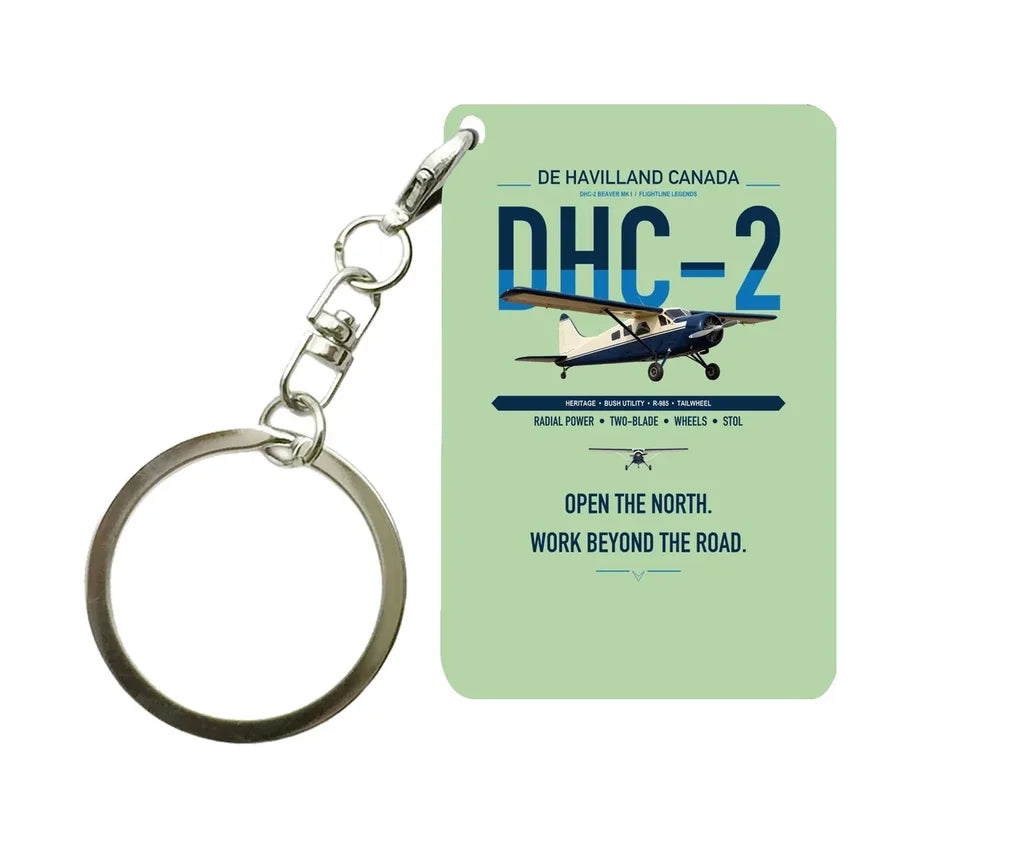 DHC-2 Beaver Mk I design on light green designed key chain, double-side print