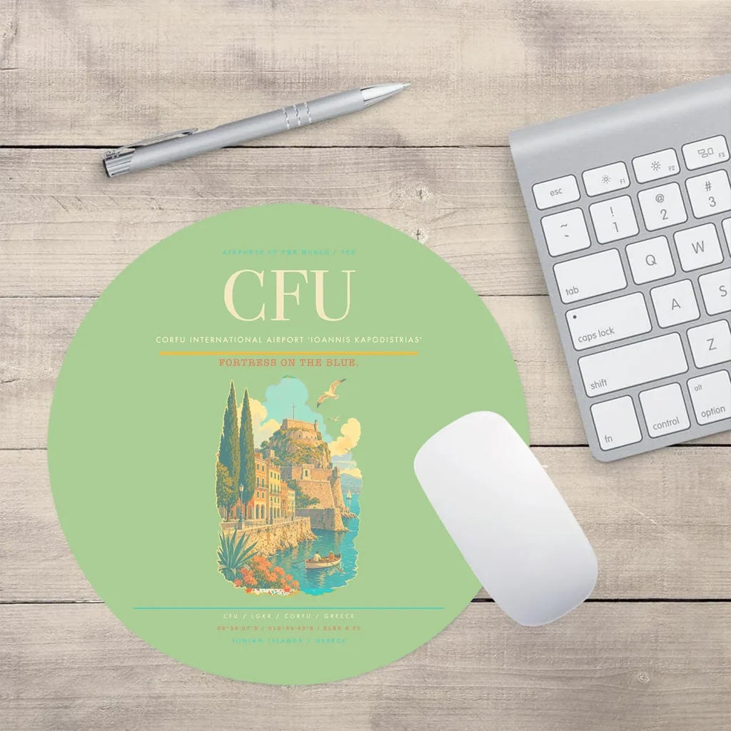 Corfu International Airport 'Ioannis Kapodistrias' CFU Mouse-Pad Round - Light Green