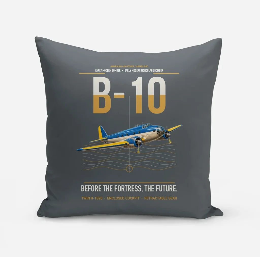 Martin B-10 design on gray pillow