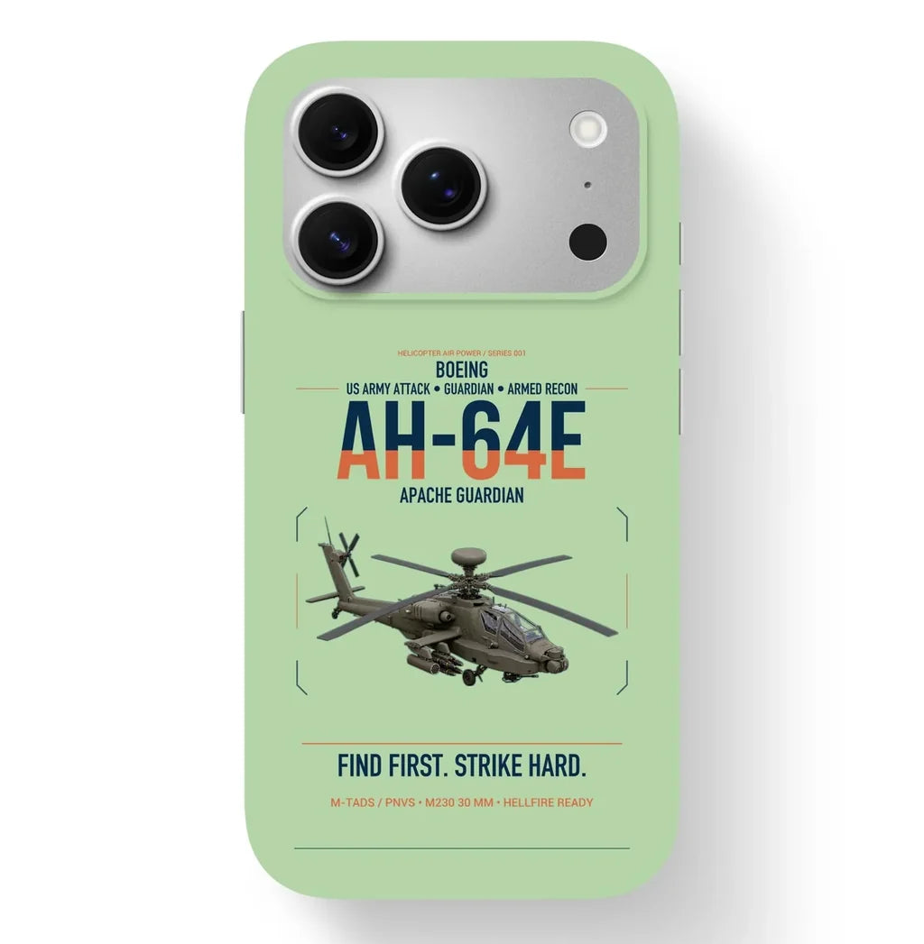 Boeing AH-64E Apache Guardian design on light green magsafe iphone case, for iPhone 17 Pro
