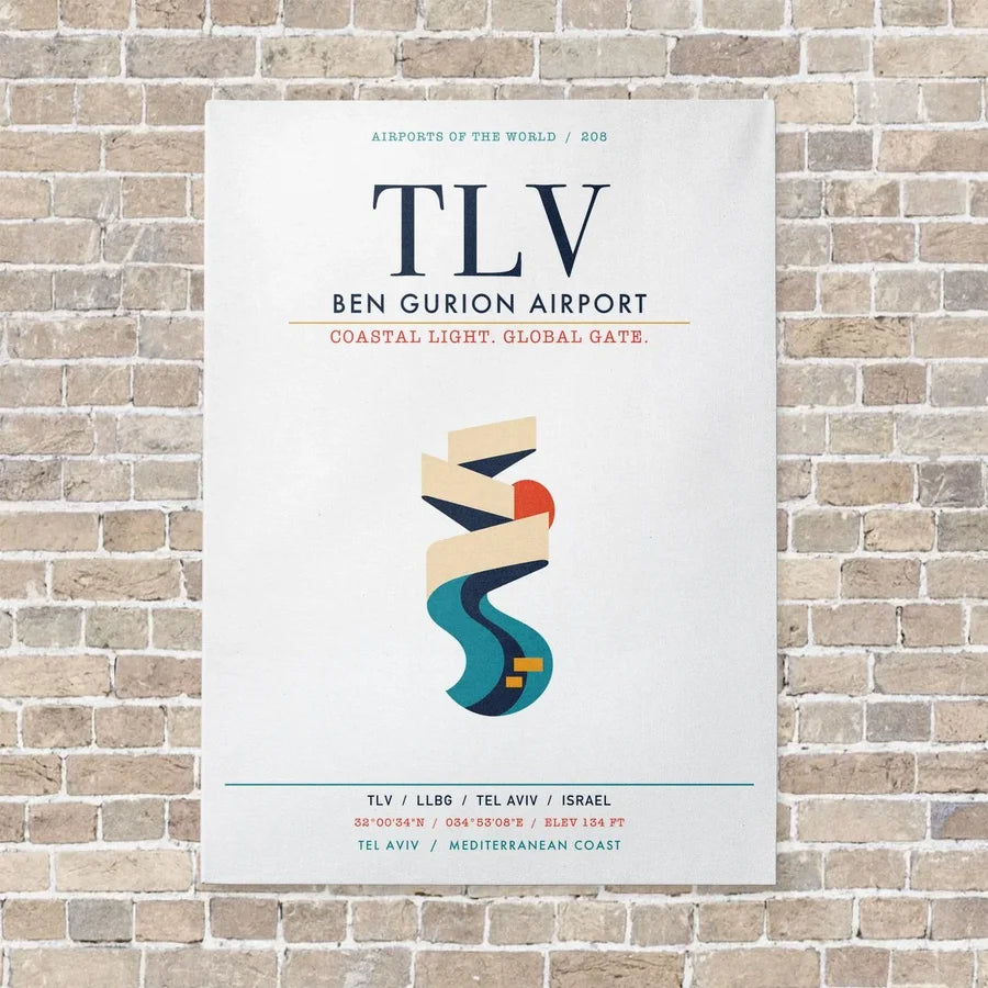 Tel Aviv Ben Gurion Airport TLV vertical canvas print - no frame - white background