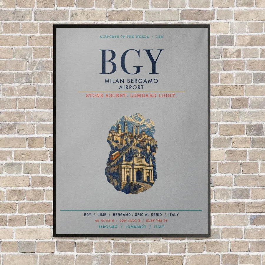 Milan Bergamo Airport BGY vertical canvas print - framed - light gray background