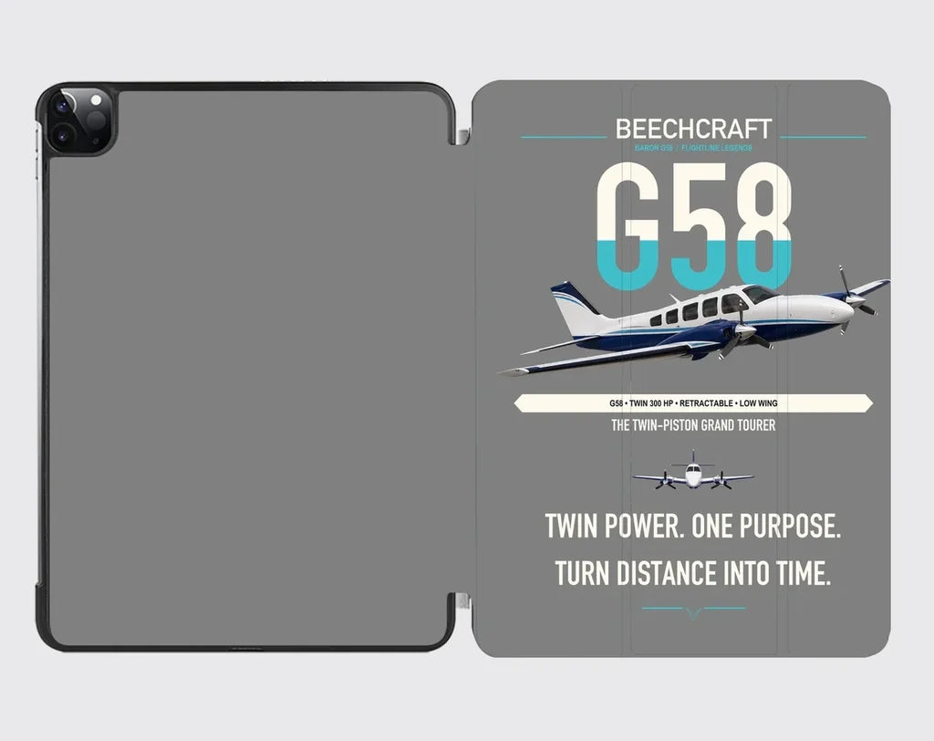 Beechcraft Baron G58 design on gray ipad tablet case