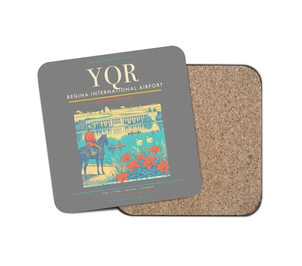 Regina International Airport (YQR) design on gray 1 piece coaster