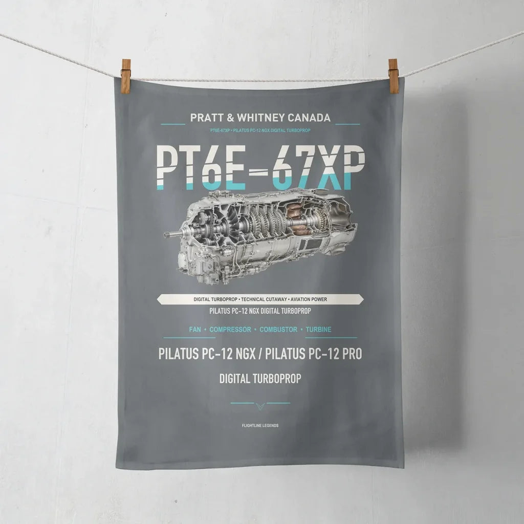 PT6E-67XP design on gray towel
