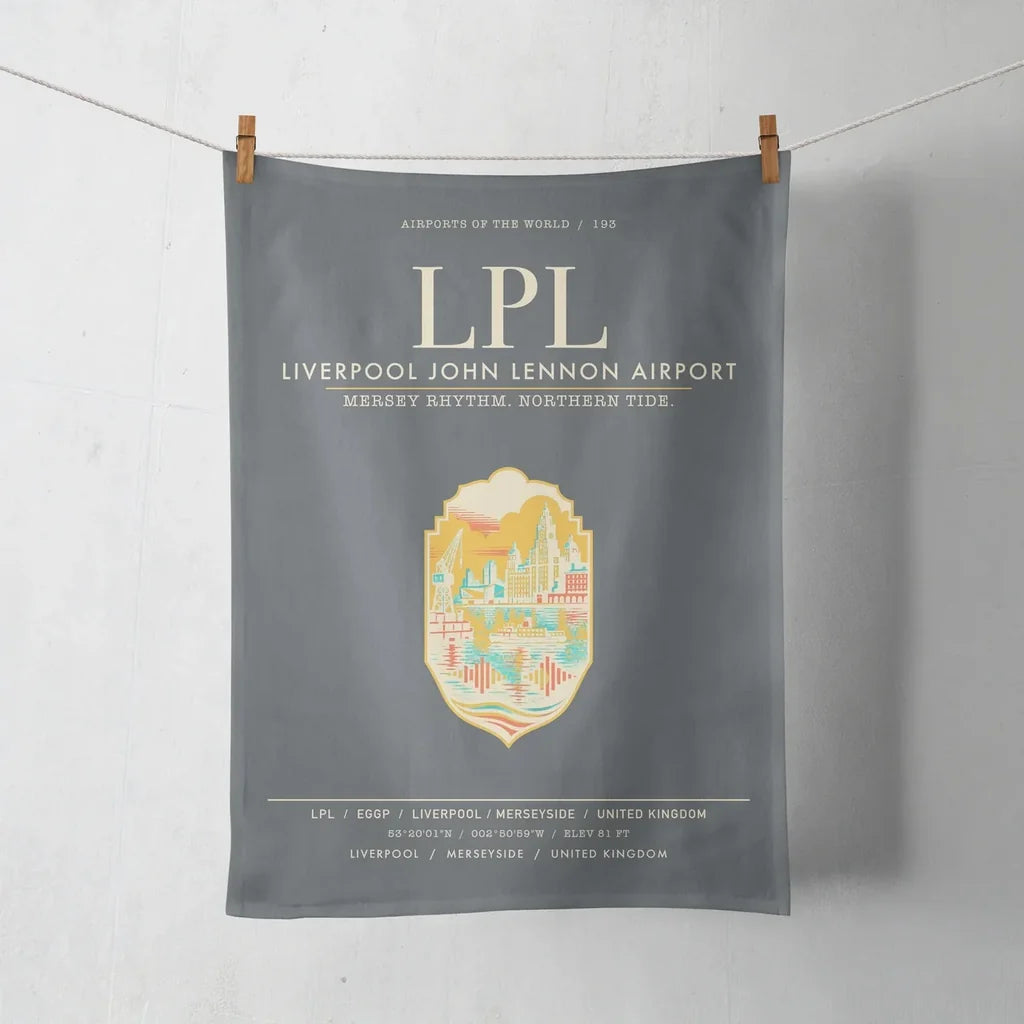 Liverpool John Lennon Airport (LPL) design on gray towel