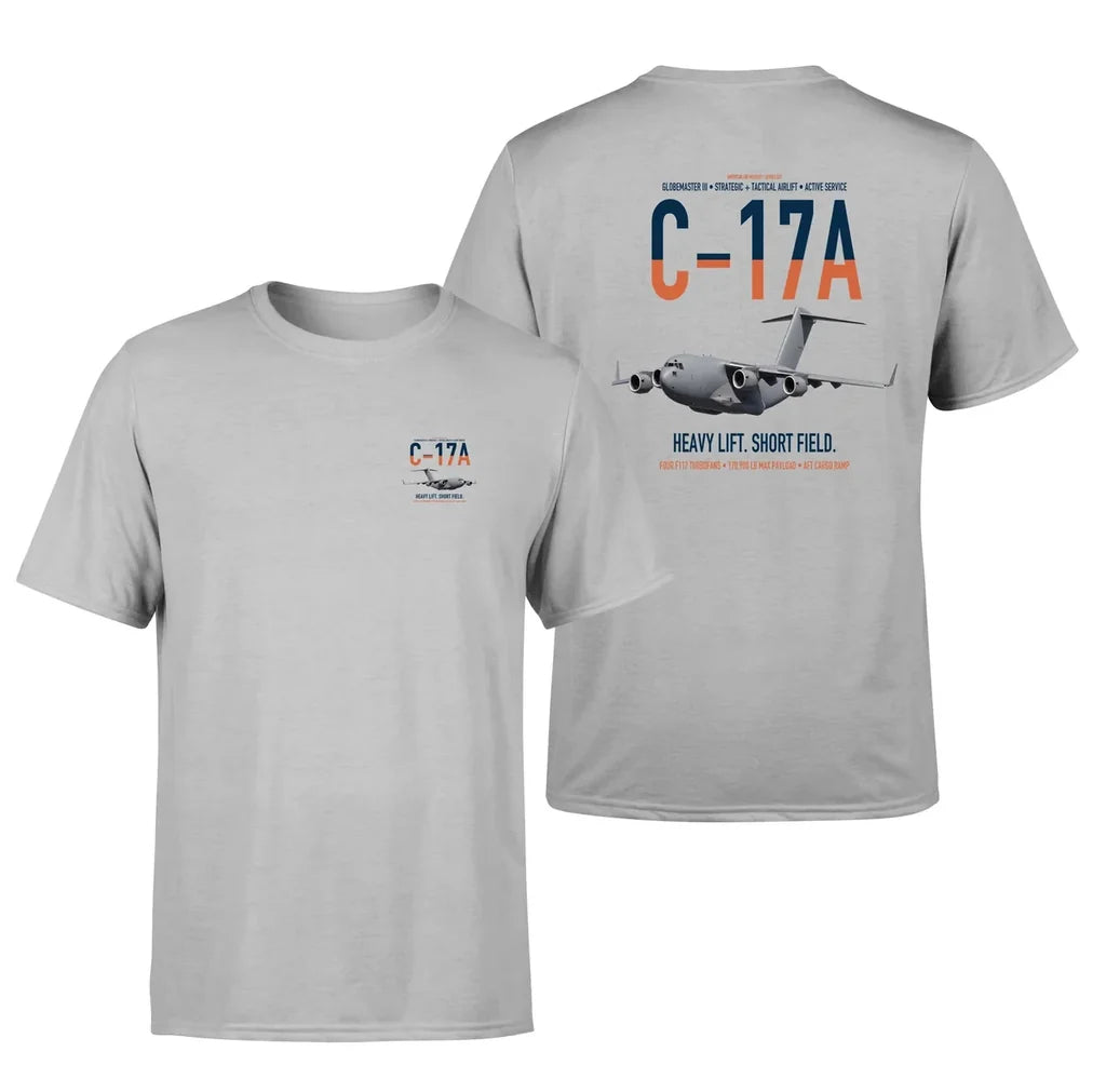 C-17A Globemaster III design on light gray double-side t-shirt, double-side print