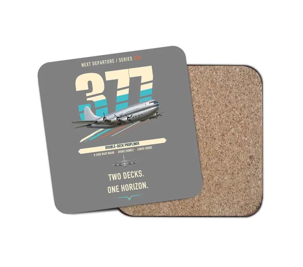 Boeing 377 Stratocruiser design on gray 1 piece coaster